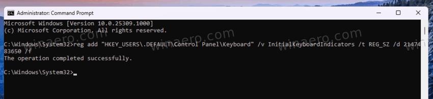 Enable Numlock on Login Screen in Command Prompt 