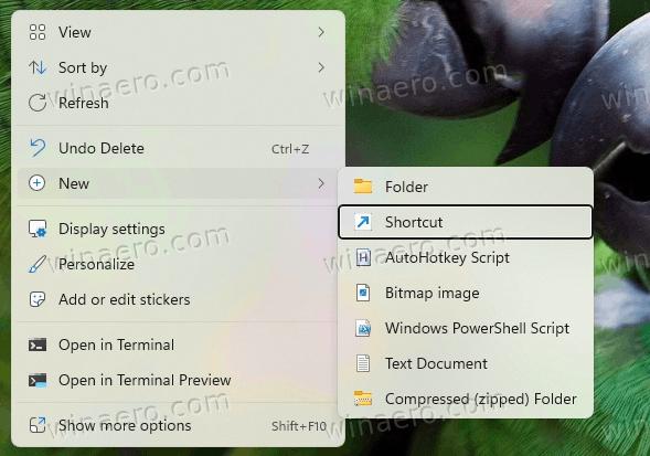 Create New Shortcut