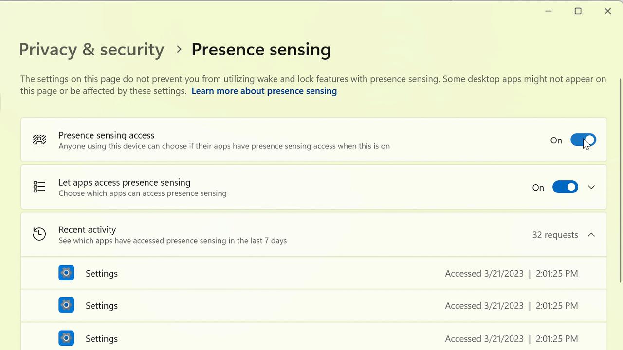 Presence Sensing Settings