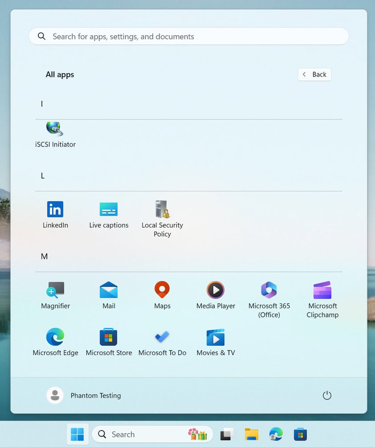 Start Menu App List With Alphabet Index