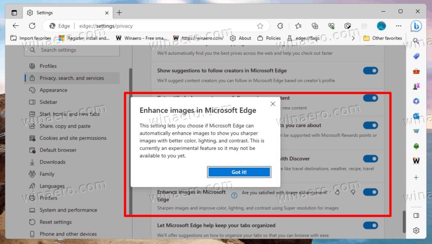 The Enhance Images Option In Edge Stable