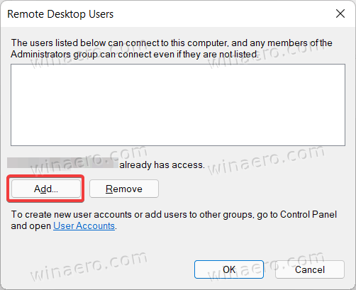 Add Users To Remote Desktop In Windows 11