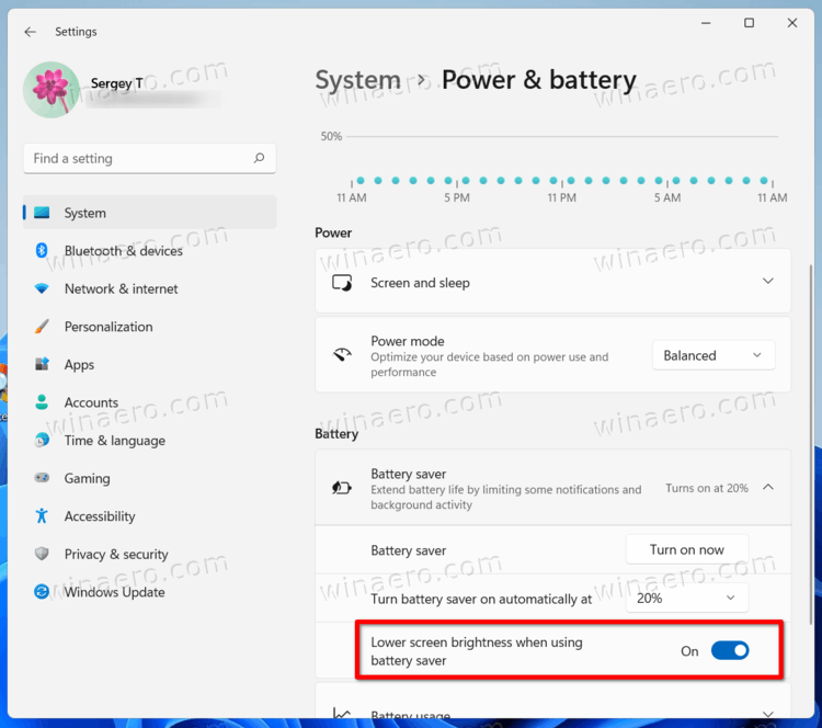 Adjust Brightness With Battery Saver