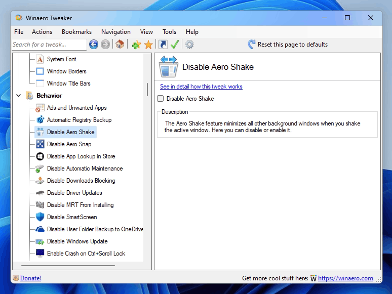 Aero Shake In Winaero Tweaker