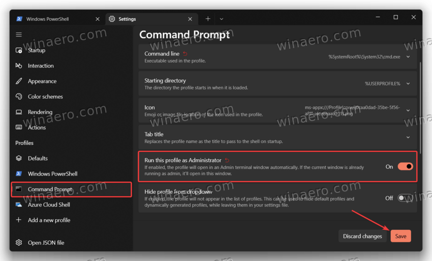 Select the default profile in Terminal