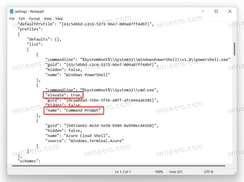 Make Command Prompt Run Elevated in JSON file