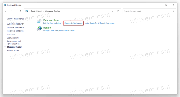 Change Time Zone Link In Windows 11 Control Panel