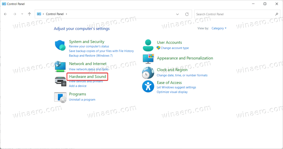 Windows 11 control panel > hardware and sound