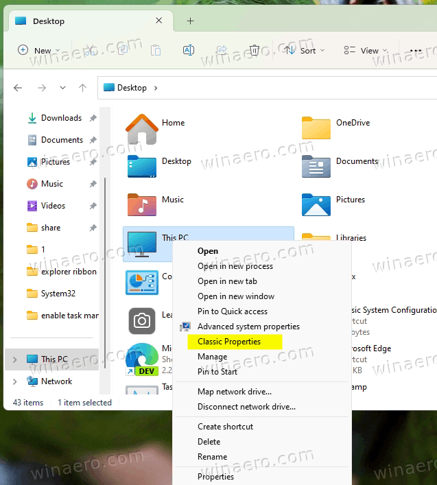Classic System Properties In The Context Menu