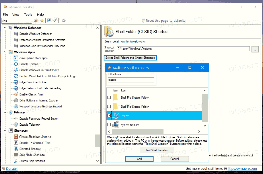 Classic System Properties Shortcut With Winaero Tweaker