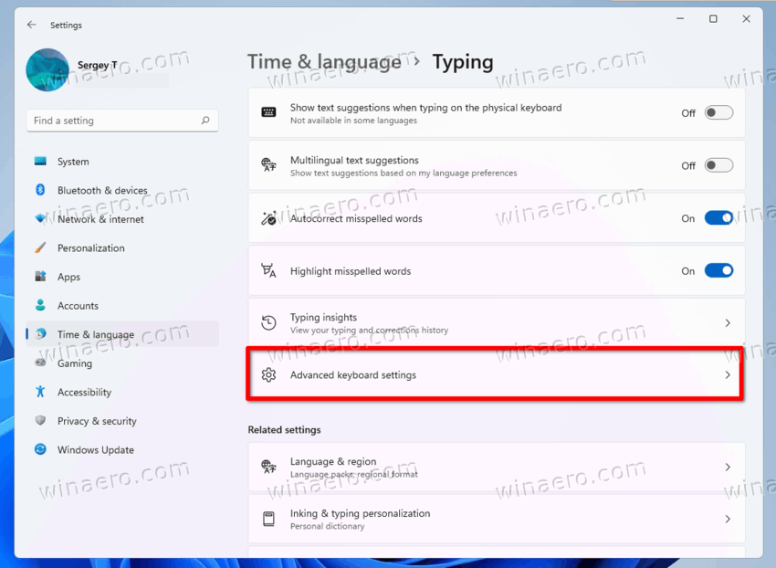 Click Advanced Keyboard Settings