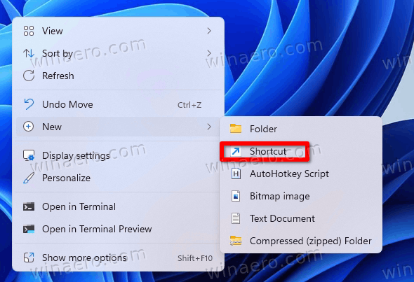 Create new shortcut