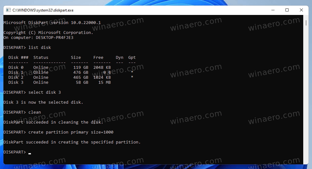 Create Fat32 Partition Of 1GB