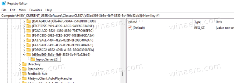 Create InprocServer32 Under {d93ed569 3b3e 4bff 8355 3c44f6a52bb5}