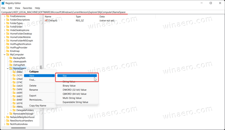 Create New Key Under Namespace