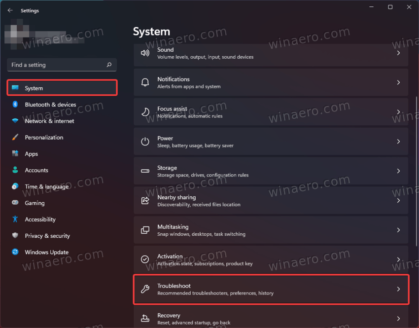 Open Settings > System > Troubleshoot