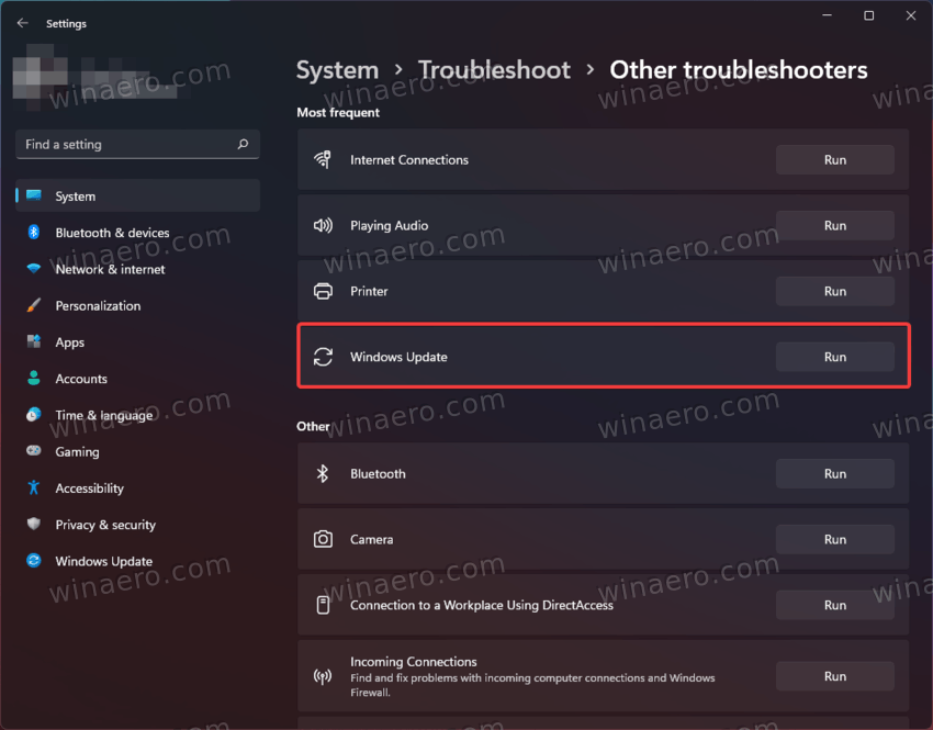 Run Windows Update troubleshooter