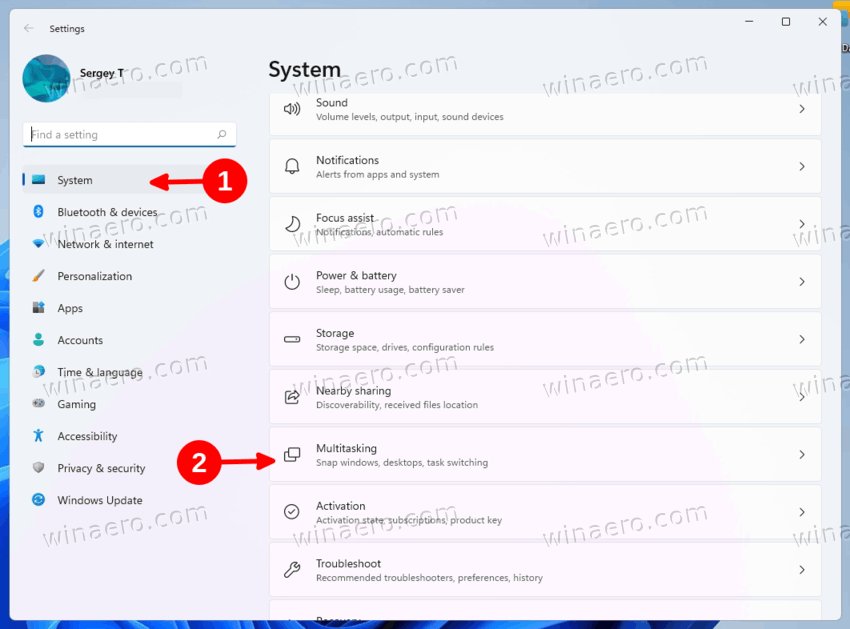 Select System > Multitasking in Settings