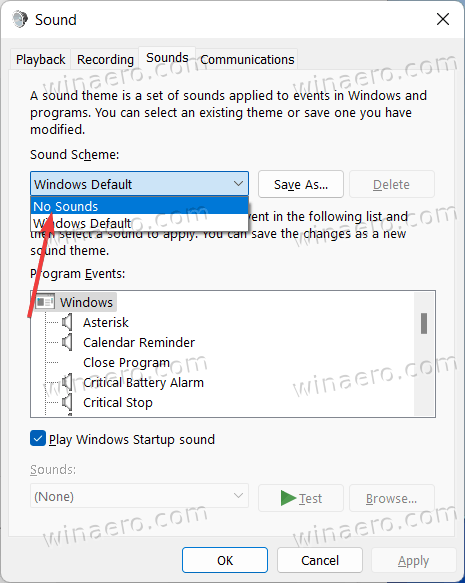 Disable all Windows sounds