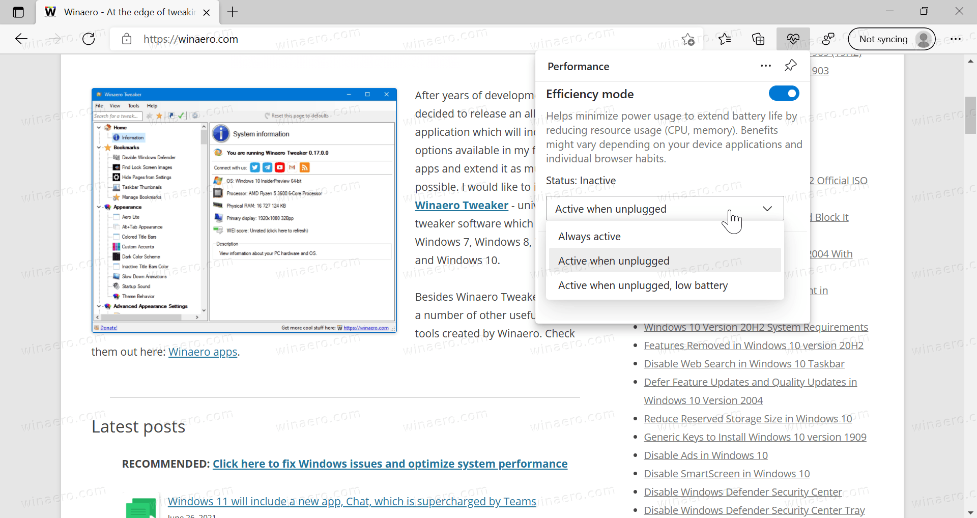 Edge Efficiency Mode In Site Properties