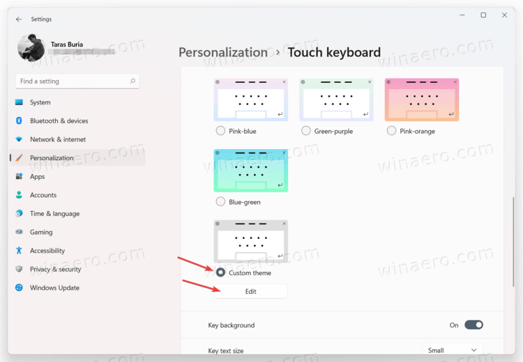 Windows 11 change touch keyboard theme