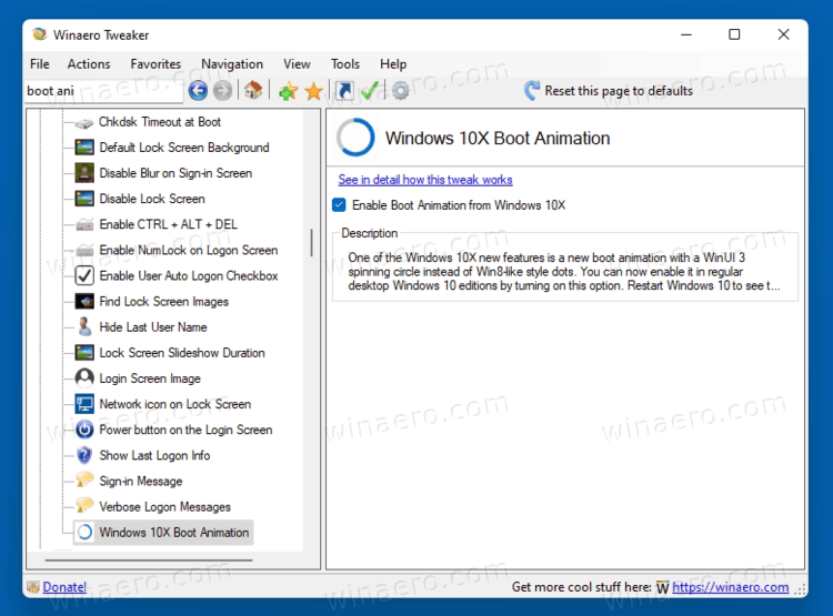 Enable Boot Animation With Winaero Tweaker