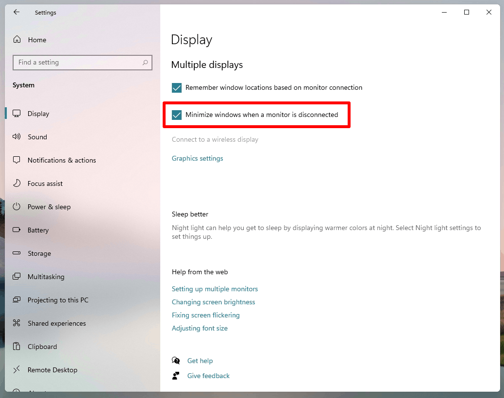 Enable Minimize Windows From The Disconnected Display