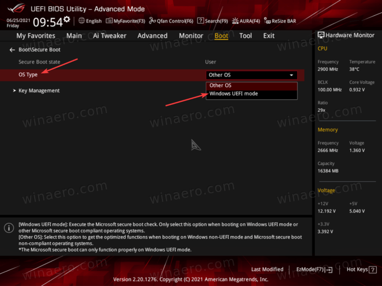 Select Windows UEFI Mode