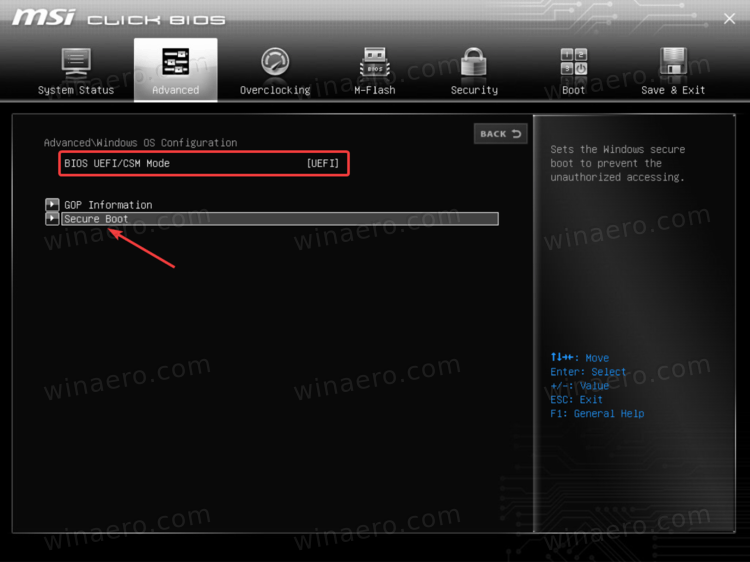 Secure Boot option in BIOS