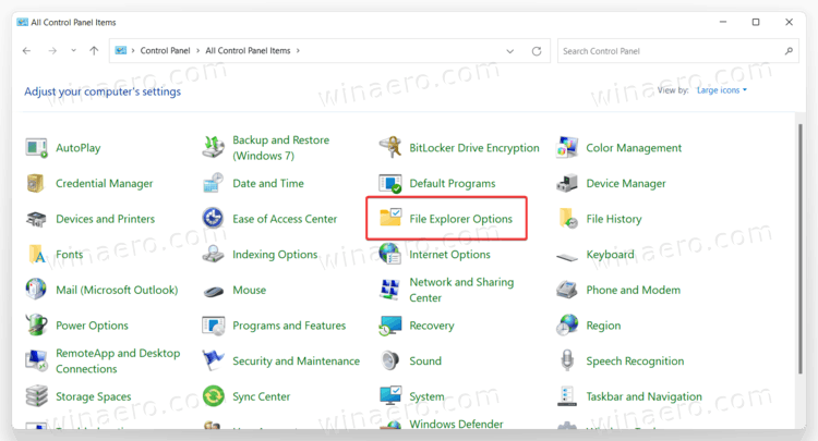 File Explorer Options In Control Panel