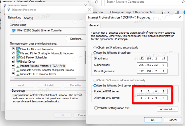 Ipv4 Properties Set Dns Servers