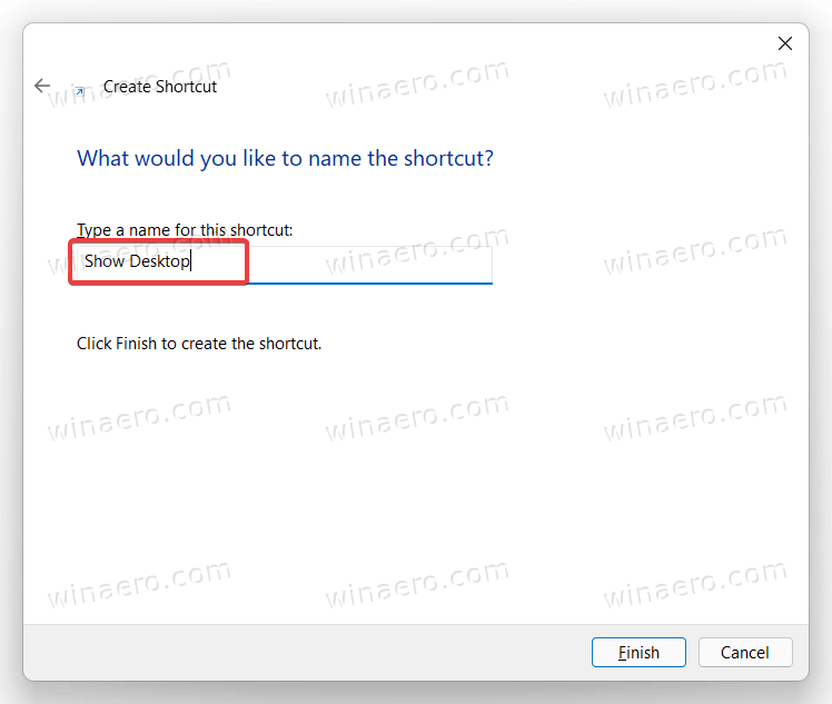Name Shortcut As Show Desktop