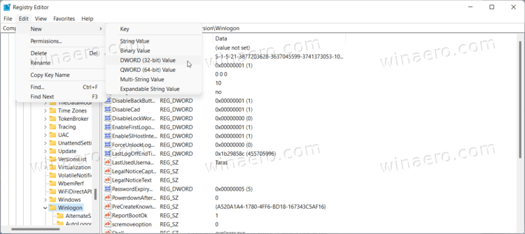 New 32 Bit Dword AutoAdminLogon