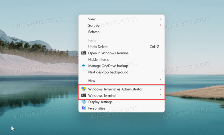 New Windows Terminal Cascading Context Menus