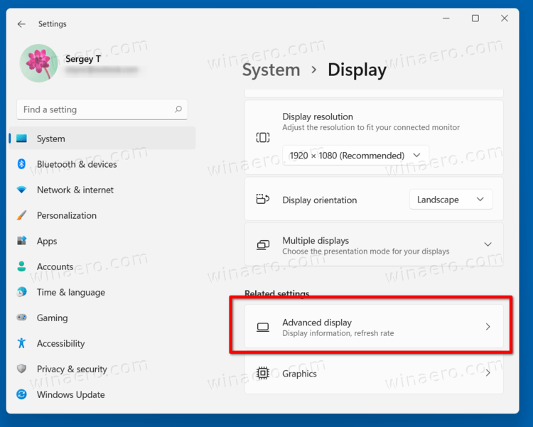 Open Advanced Display Settings