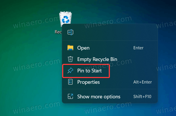 Pin Recycle Bin To Start