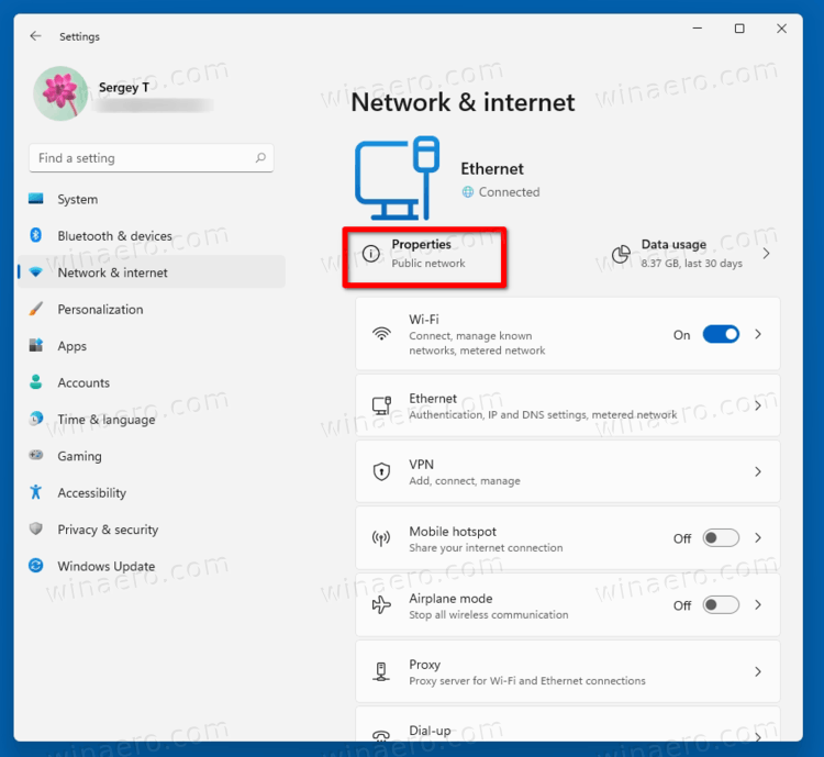 Properties Button In Windows 11 Network Settings