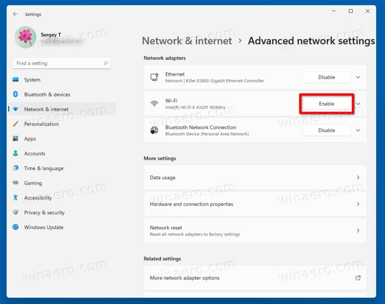 Reenable Disabled Adapter In Settings