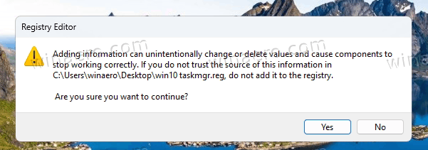 Regedit confirm file merge