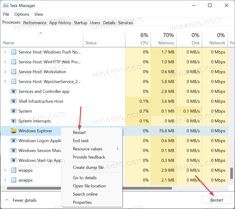 Restart File Explorer In Task Manager