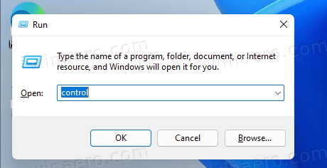 Open Control Panel in Windows 11 from Run Dialog
