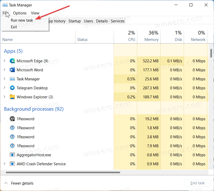 Run New Task From Task Manager