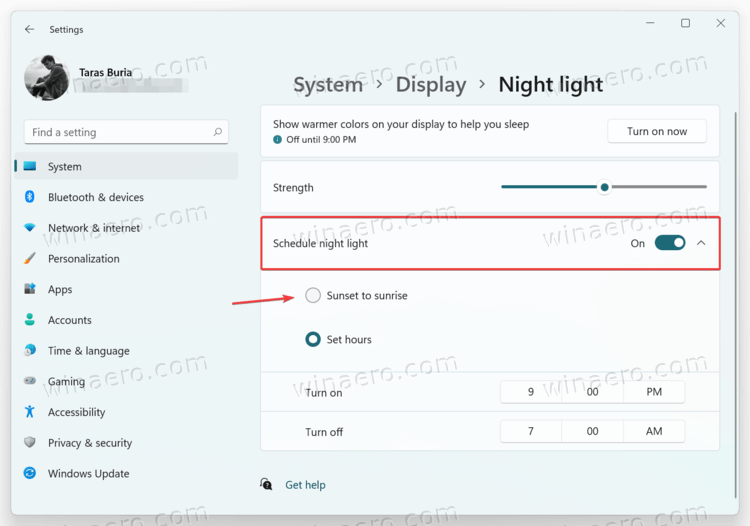 Schedule Windows 11 Night Light