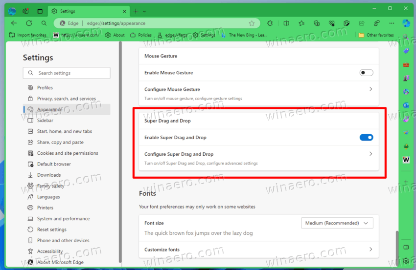 Super Drag Drop in Edge allows opening links in a new tab faster