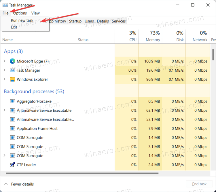 Task Manager File Run New Task