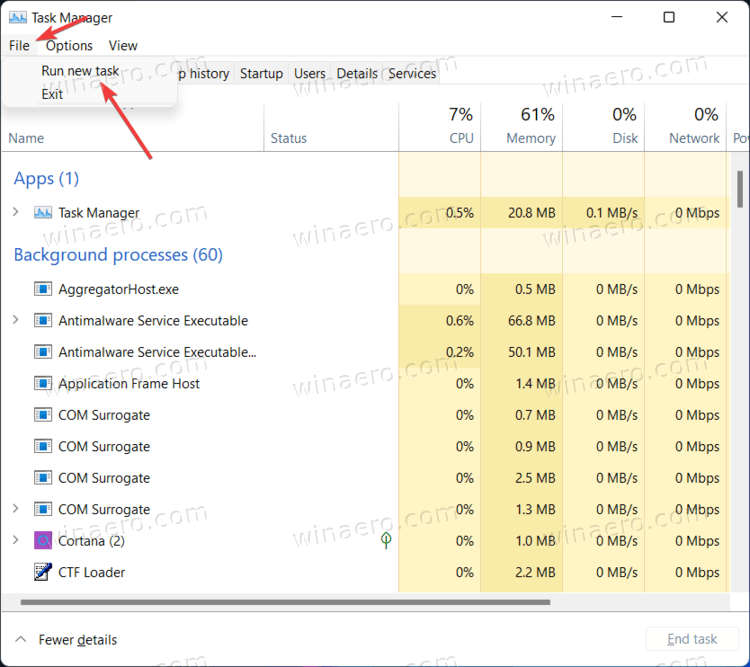 Task Manager Run New Task