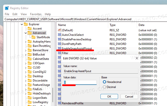 Turn Off Snap Flyout Suggestion In The Registry