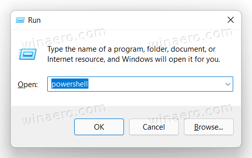 Type Powershell Into The Run Dialog