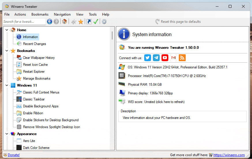 Winaero Tweaker 1.50
