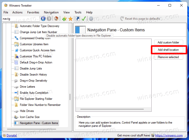 Winaero Tweaker Add Shell Location Button